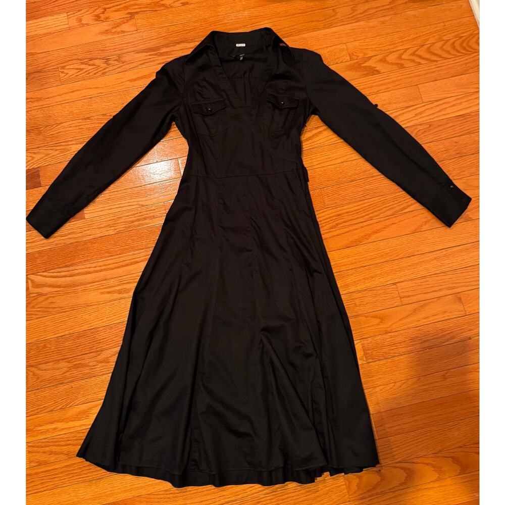 Zara Basic Vintage Y2K | Black Cotton Long Sleeve A-Line Shirt Dress | size M